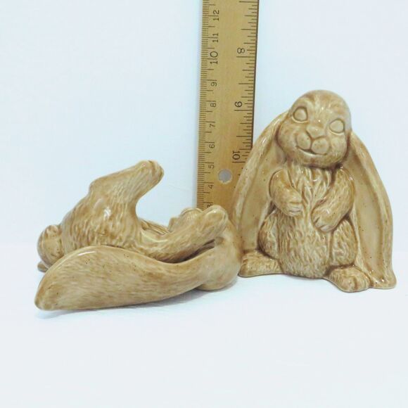 Set Of 2 Ceramic Bunny Figurines, Handmade Tan Rabbit Statues, Woodland Decor - Picture 7 of 7